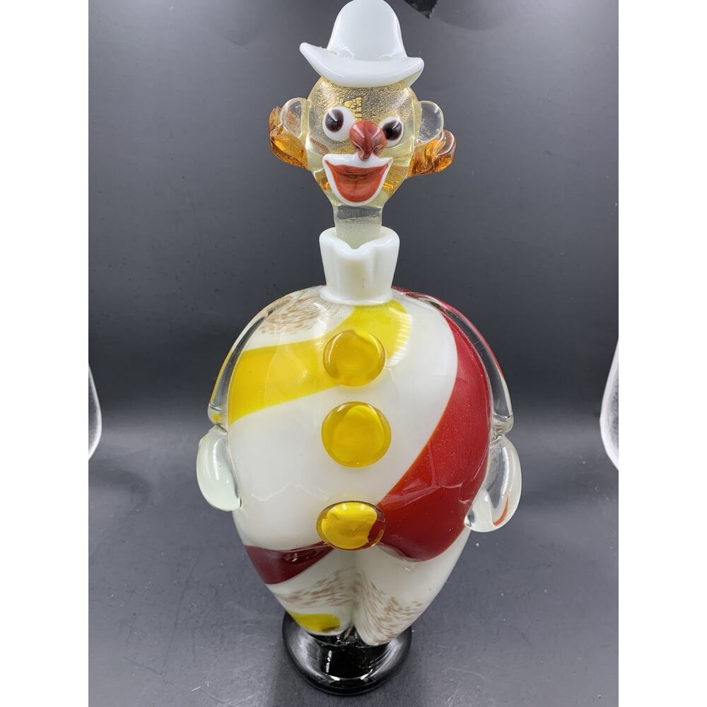 VTG Murano Colorful Clown Italy Hand Blown Glass Decanter with Stopper 13”